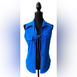 Troika: Blue Sleeveless Tie-Front Top